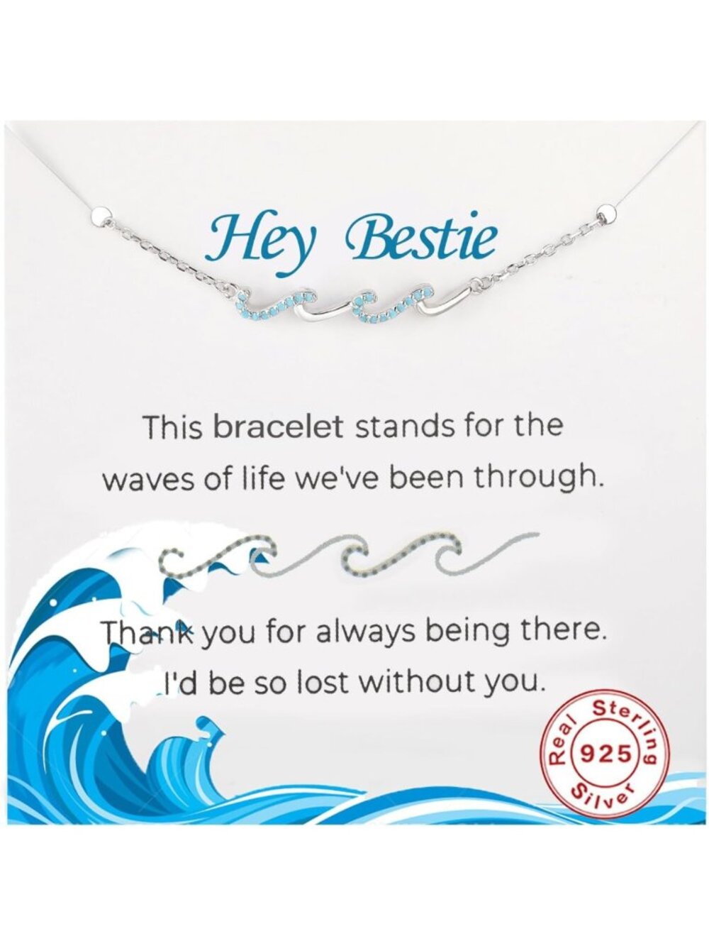Friendship Bracelets for Women, 925 Sterling Silver Wave Gift for Best Friends